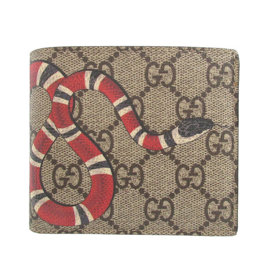 GUCCI Bifold Wallet 451268 GG Supreme, Leather beige Snake Wallet Women Used Authentic