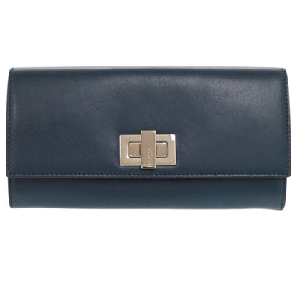 FENDI Long Wallet Purse 8M0377 leather Navy Peekaboo Women Used Authentic