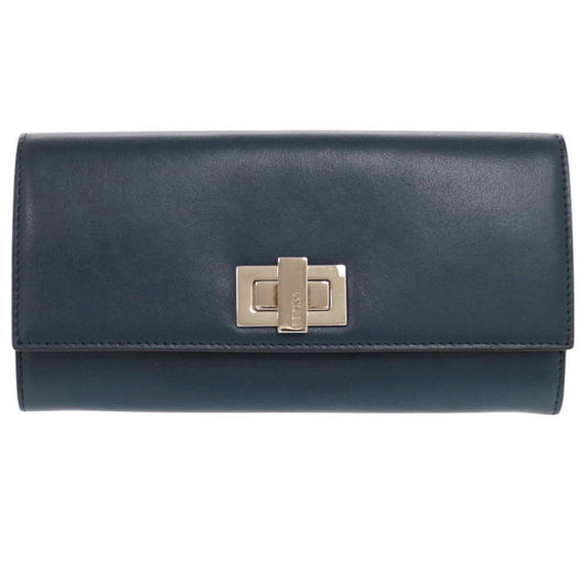 FENDI Long Wallet Purse 8M0377 leather Navy Peekaboo Women Used Authentic