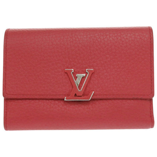 LOUIS VUITTON Tri-fold wallet M62158 leather Red Portefeuille Capsino Compact Women Used Authentic