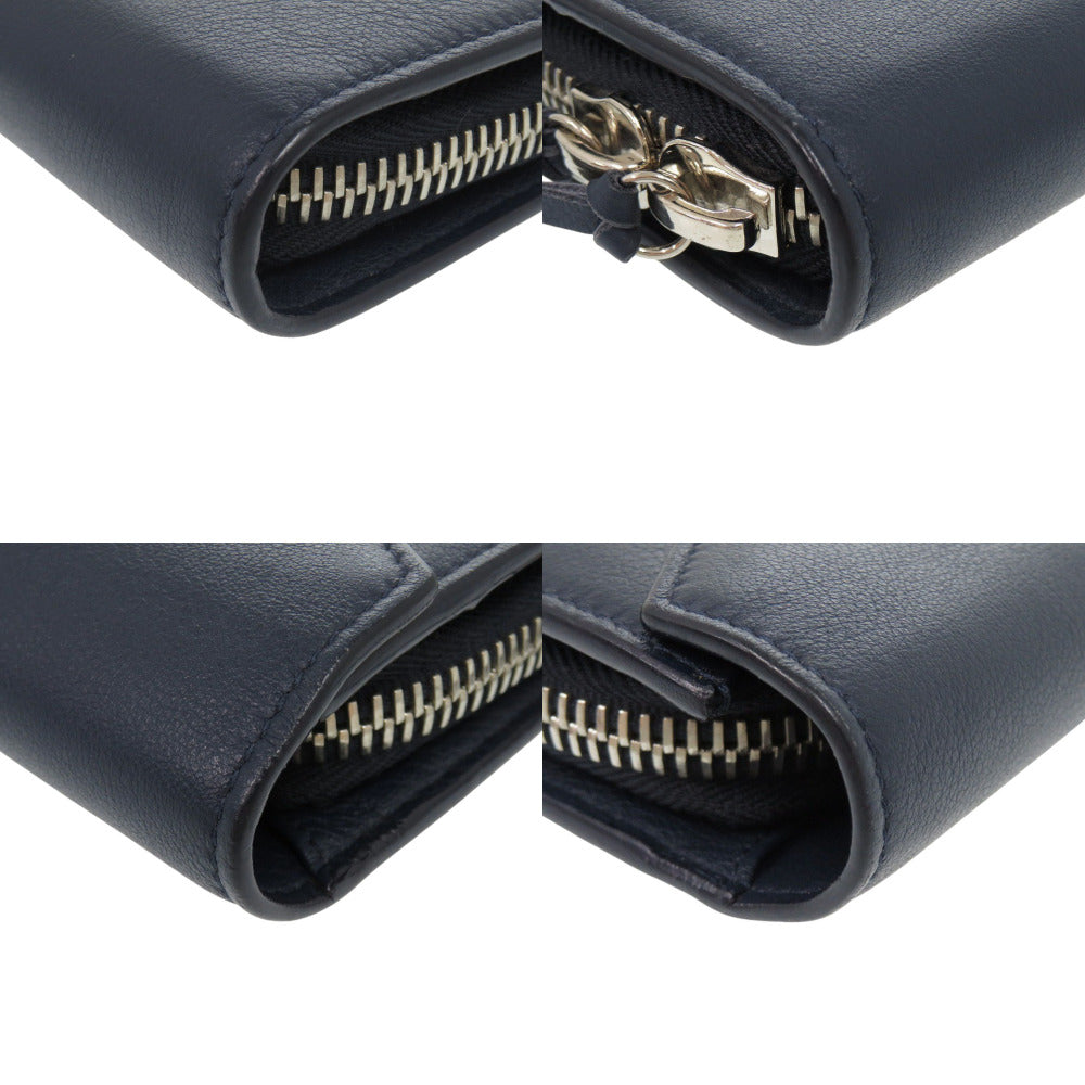 BALENCIAGA Long Wallet Purse 371661 Calfskin Navy Women Used Authentic