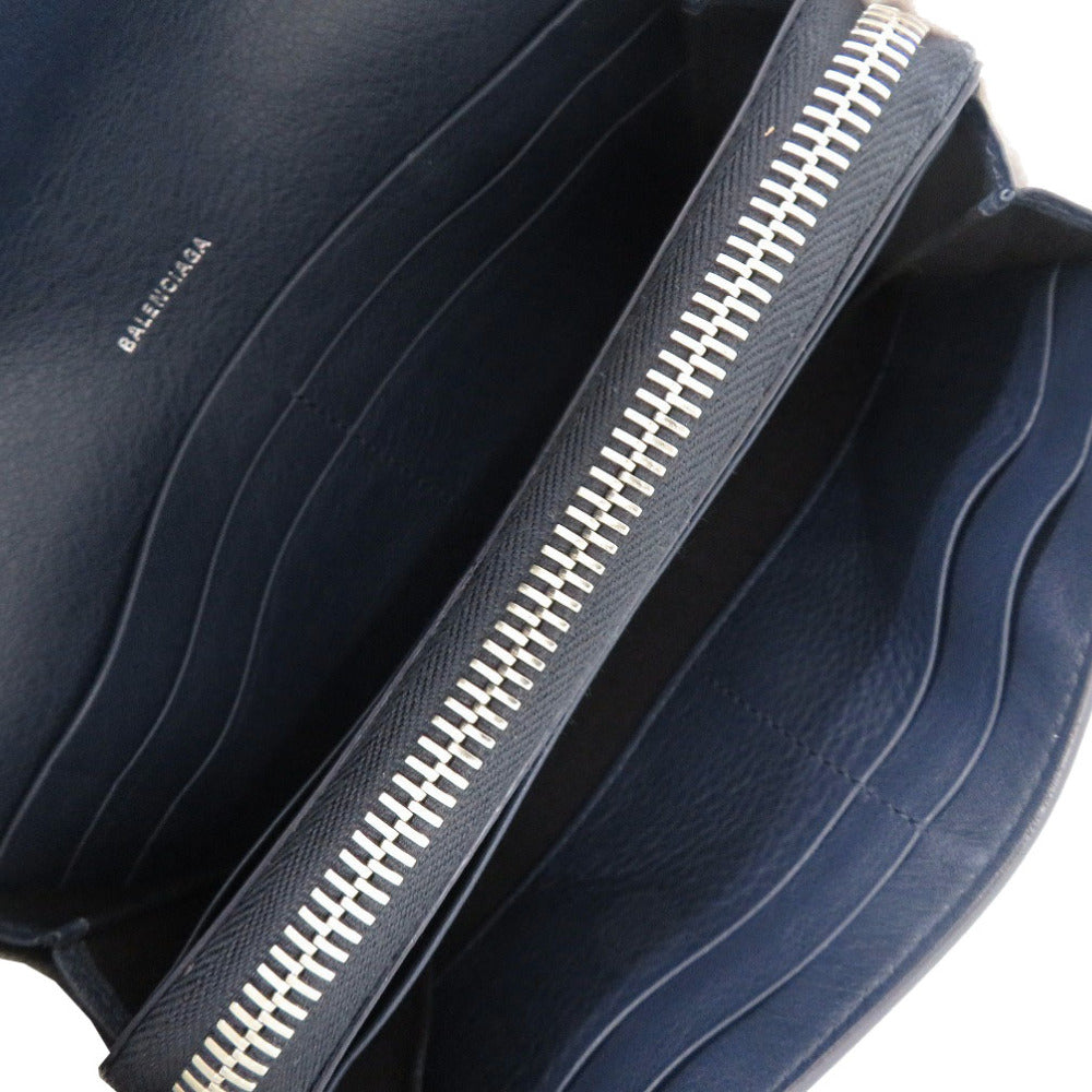 BALENCIAGA Long Wallet Purse 371661 Calfskin Navy Women Used Authentic
