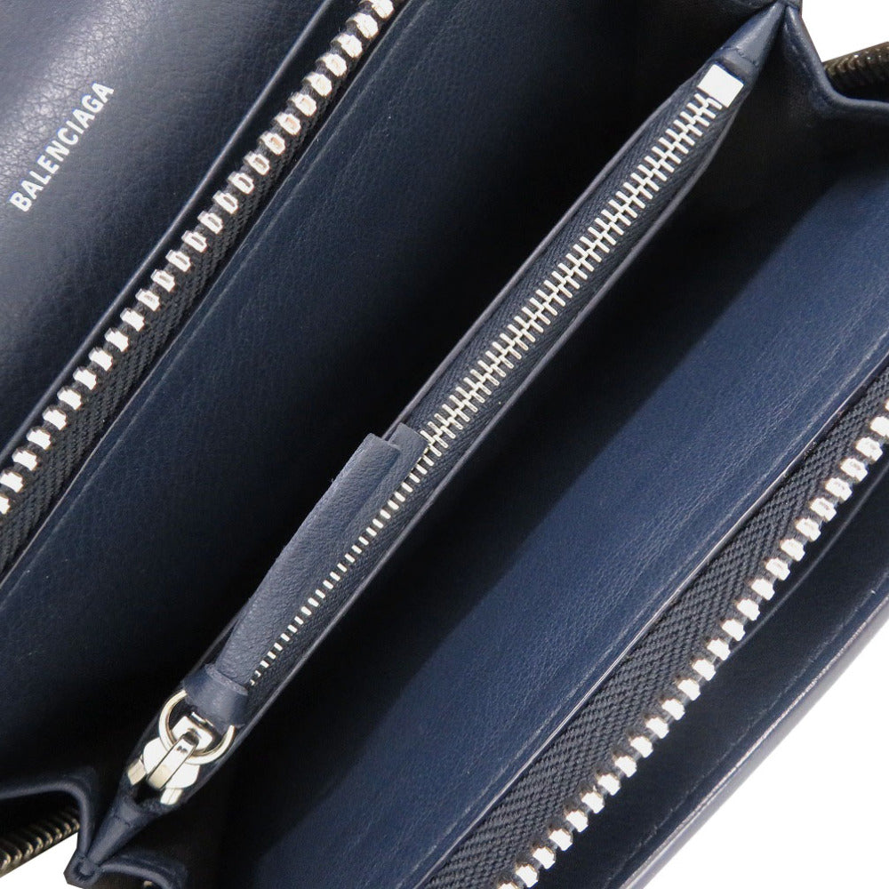 BALENCIAGA Long Wallet Purse 371661 Calfskin Navy Women Used Authentic
