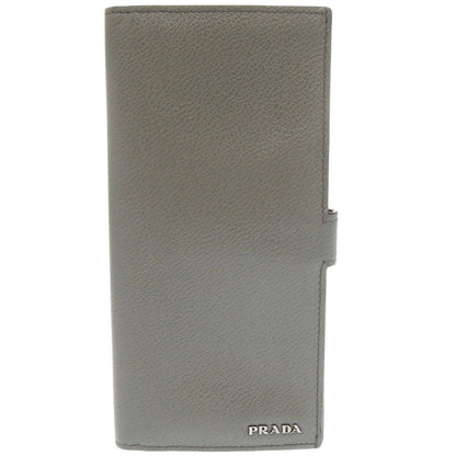 PRADA Long Wallet Purse leather gray Bifold Wallet mens Used Authentic