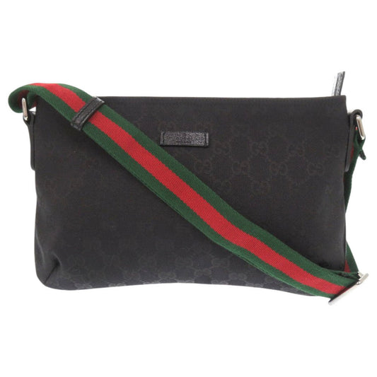 GUCCI Shoulder Bag 189749 GG canvas, leather black Sherry line Women Used Authentic