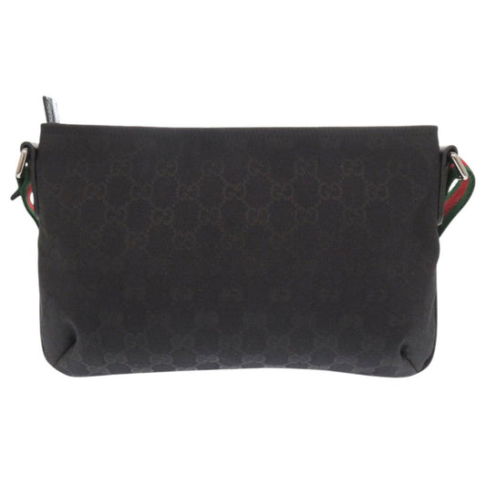 GUCCI Shoulder Bag 189749 GG canvas, leather black Sherry line Women Used Authentic