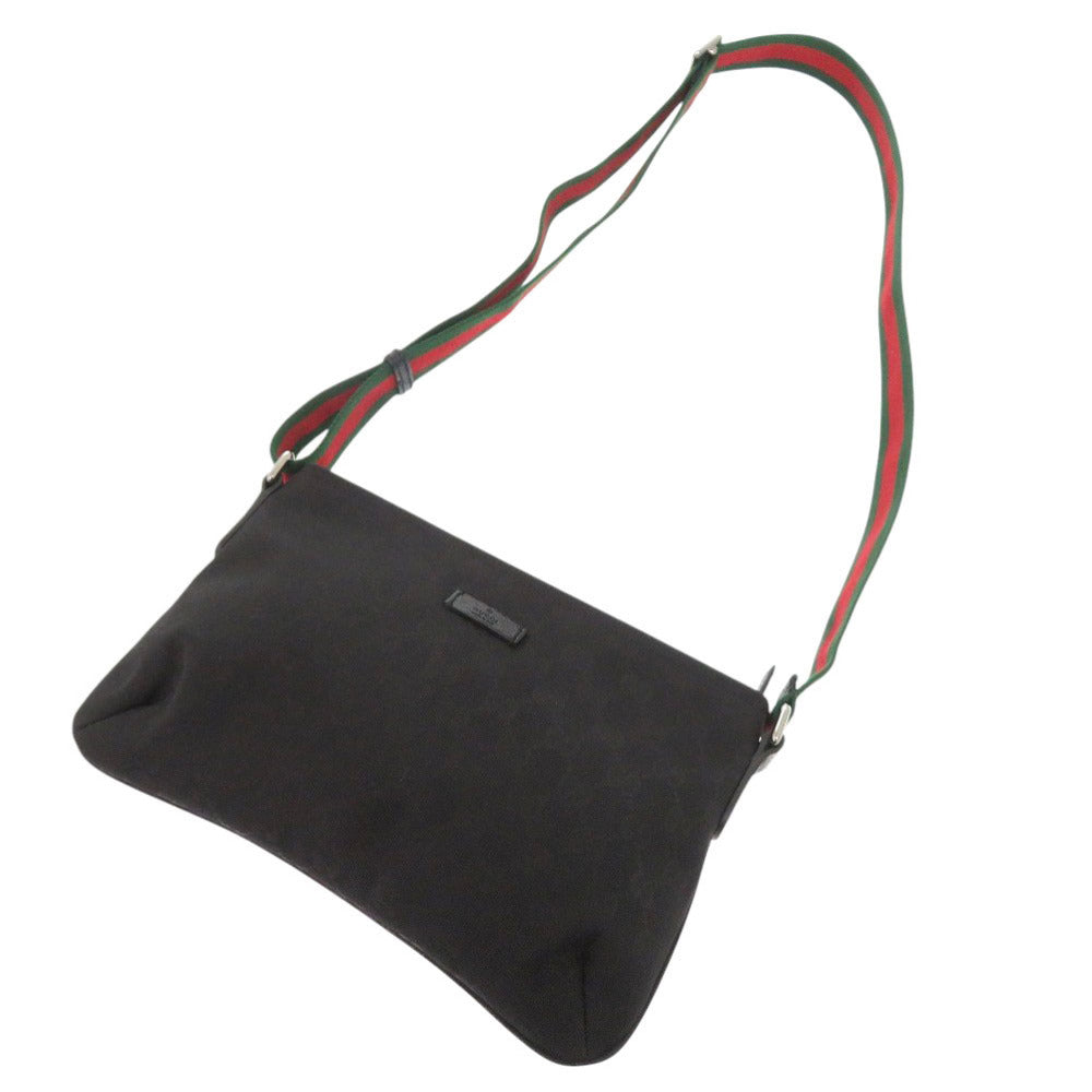 GUCCI Shoulder Bag 189749 GG canvas, leather black Sherry line Women Used Authentic