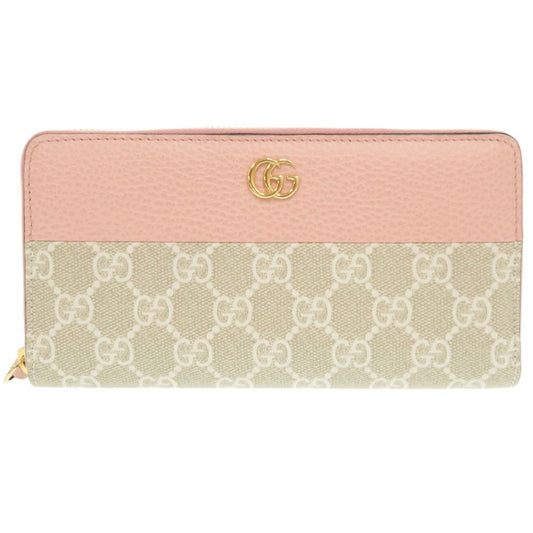 GUCCI Long Wallet Purse 456117 GG Supreme canvas, leather Light pink Double G Bicolor Zip Around Wallet
