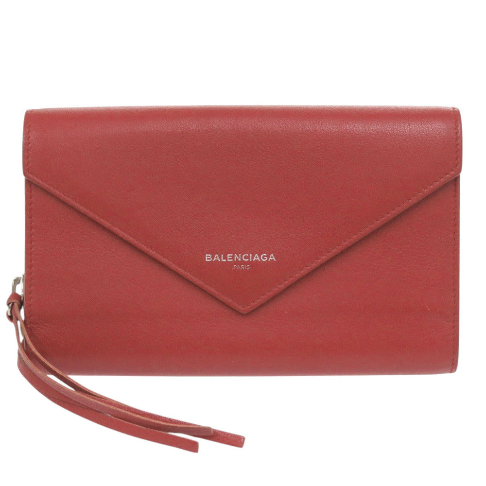 BALENCIAGA Long Wallet Purse 371661 Calfskin Red Women Used Authentic