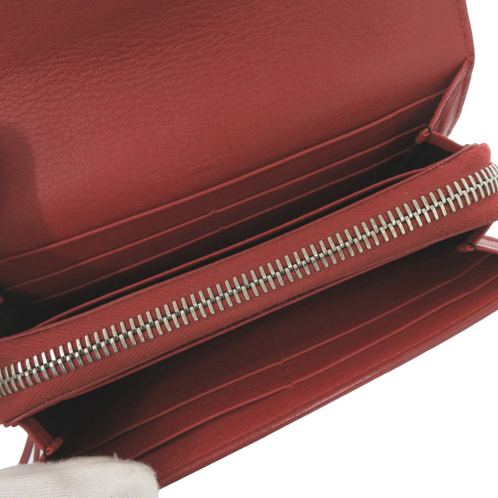 BALENCIAGA Long Wallet Purse 371661 Calfskin Red Women Used Authentic