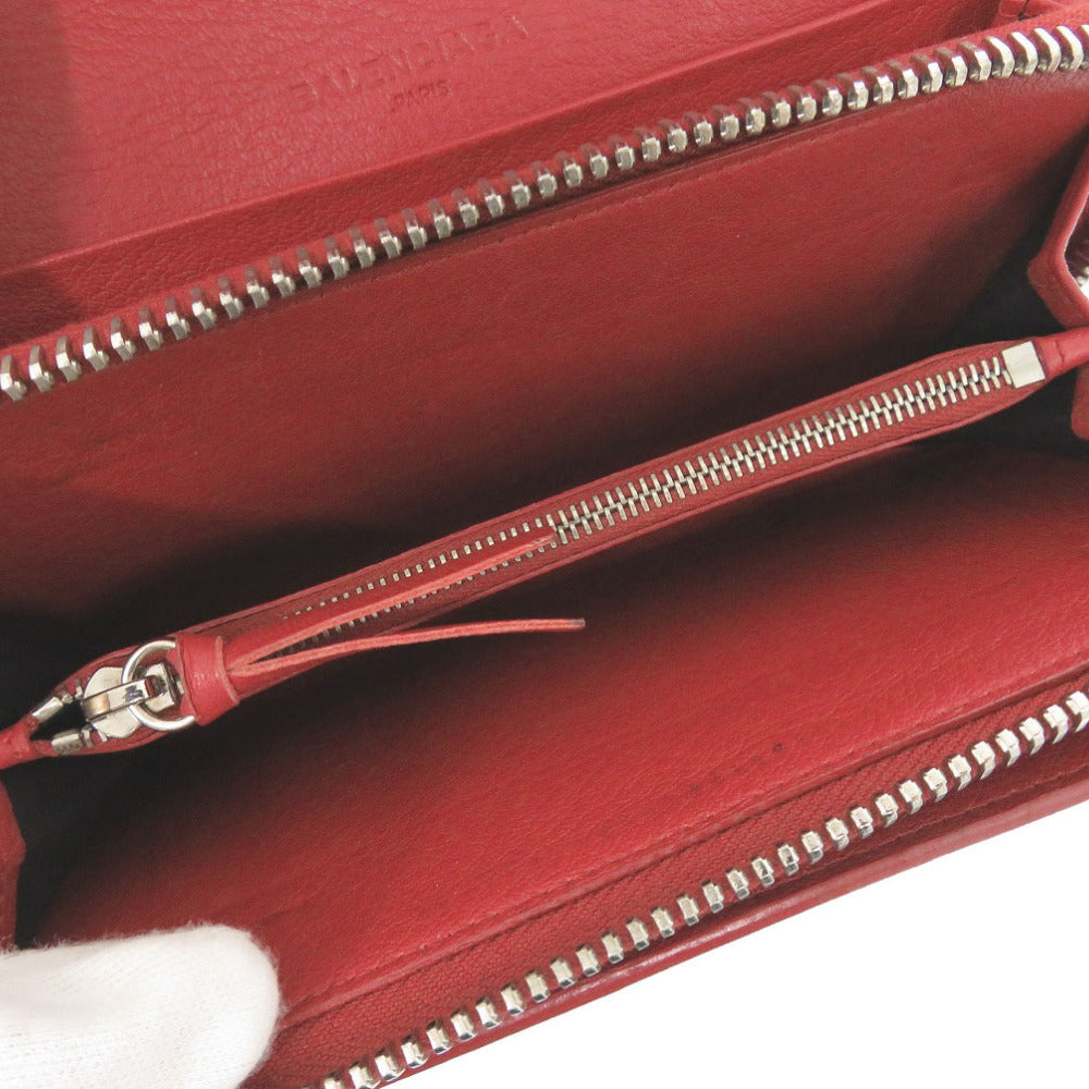 BALENCIAGA Long Wallet Purse 371661 Calfskin Red Women Used Authentic