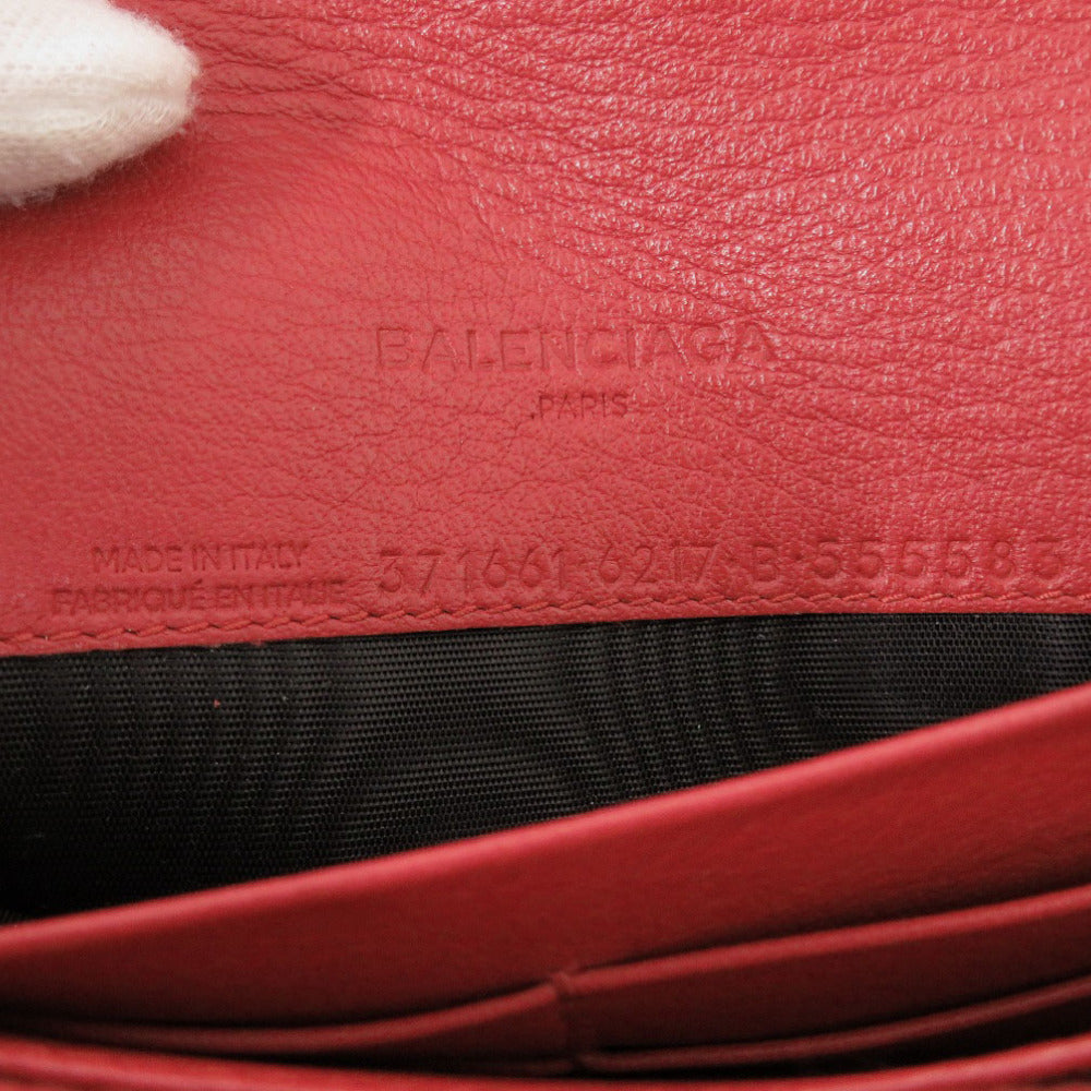 BALENCIAGA Long Wallet Purse 371661 Calfskin Red Women Used Authentic