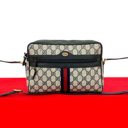 GUCCI Shoulder Bag leather Navy Sherry line