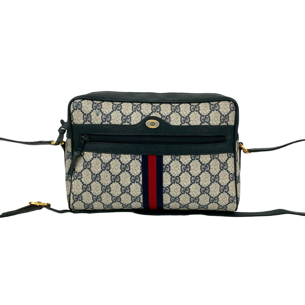 GUCCI Shoulder Bag leather Navy Sherry line