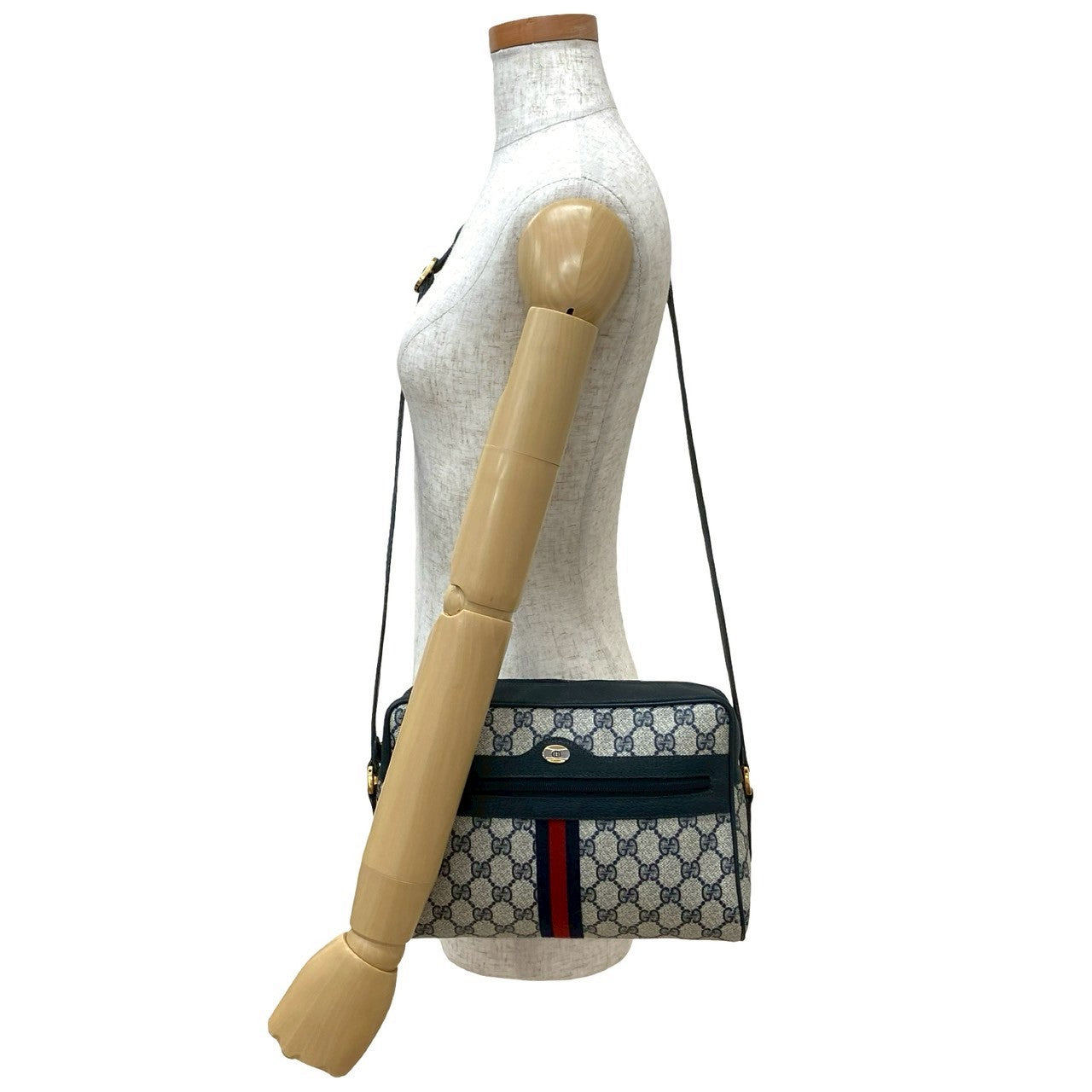 GUCCI Shoulder Bag leather Navy Sherry line