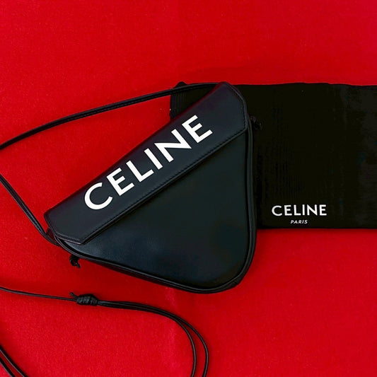 CELINE Shoulder Bag leather black Triangle