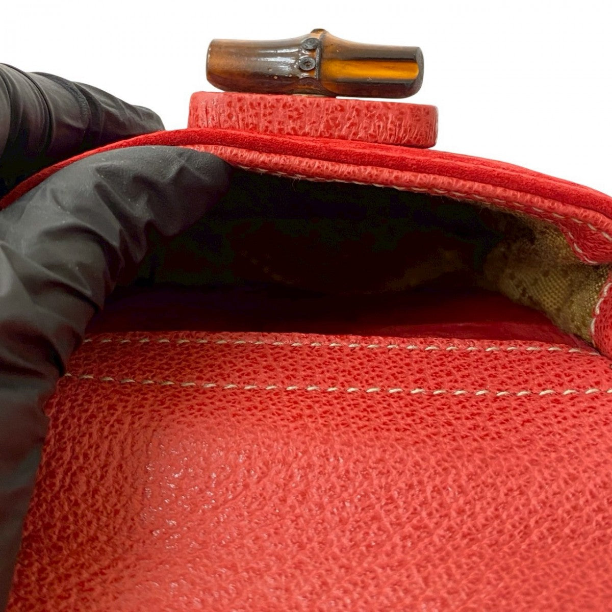 GUCCI Backpack Suede Red Bamboo