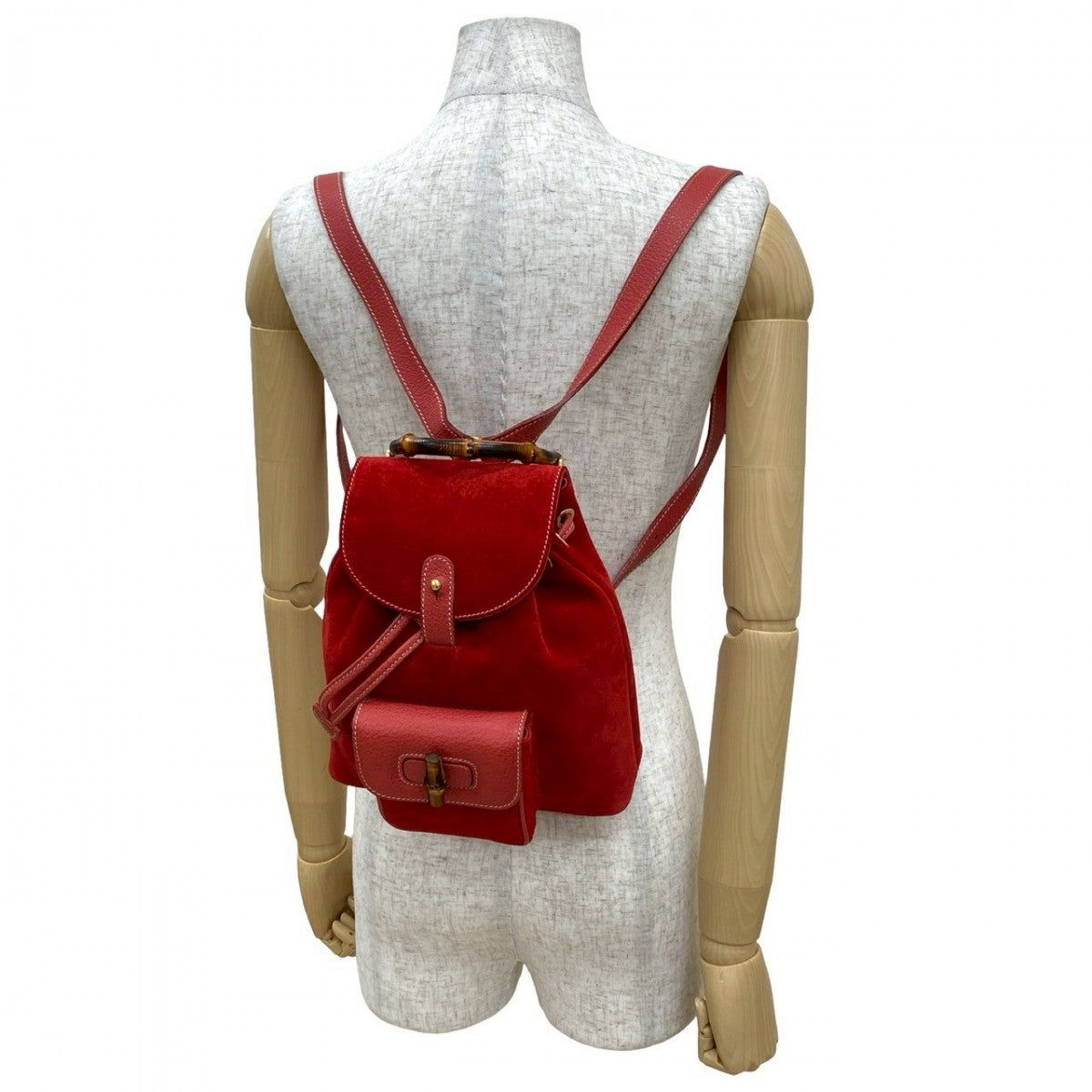 GUCCI Backpack Suede Red Bamboo