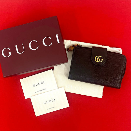 GUCCI Bifold Wallet leather black Bamboo Medium wallet