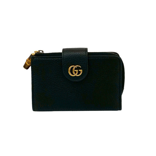 GUCCI Bifold Wallet leather black Bamboo Medium wallet