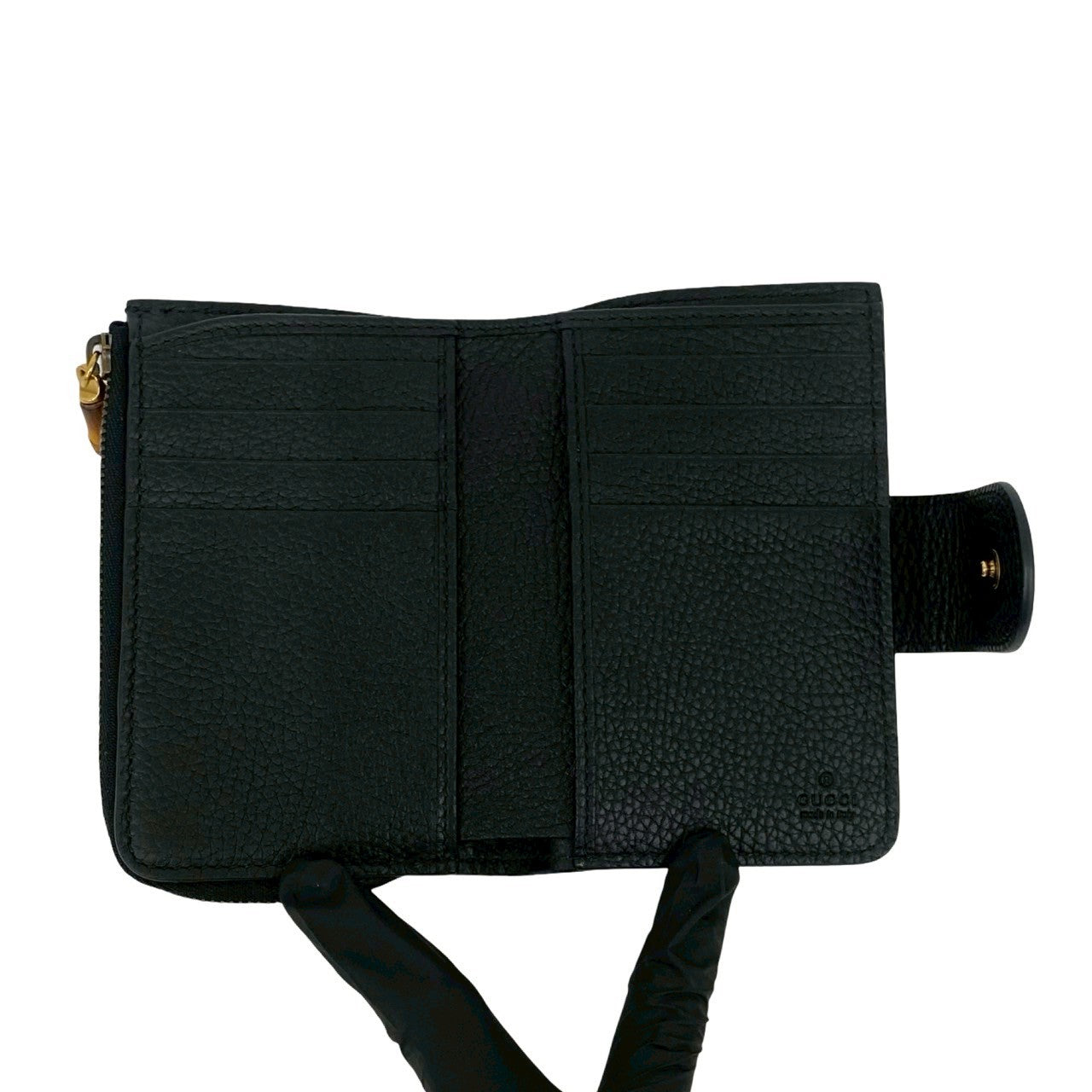GUCCI Bifold Wallet leather black Bamboo Medium wallet
