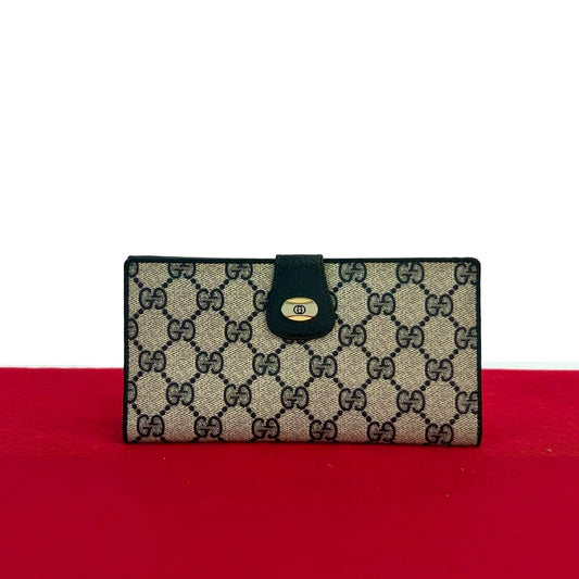 GUCCI Long Wallet Purse leather Navy