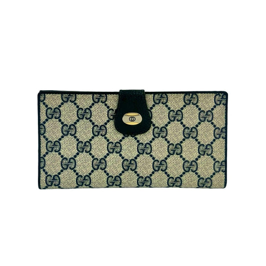 GUCCI Long Wallet Purse leather Navy