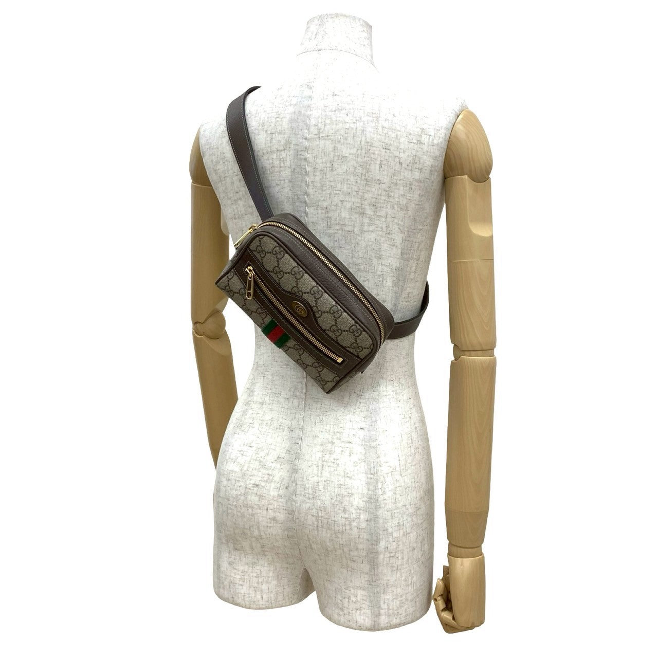 GUCCI Sling bag leather Brown GG Supreme Ophidia waist pouch