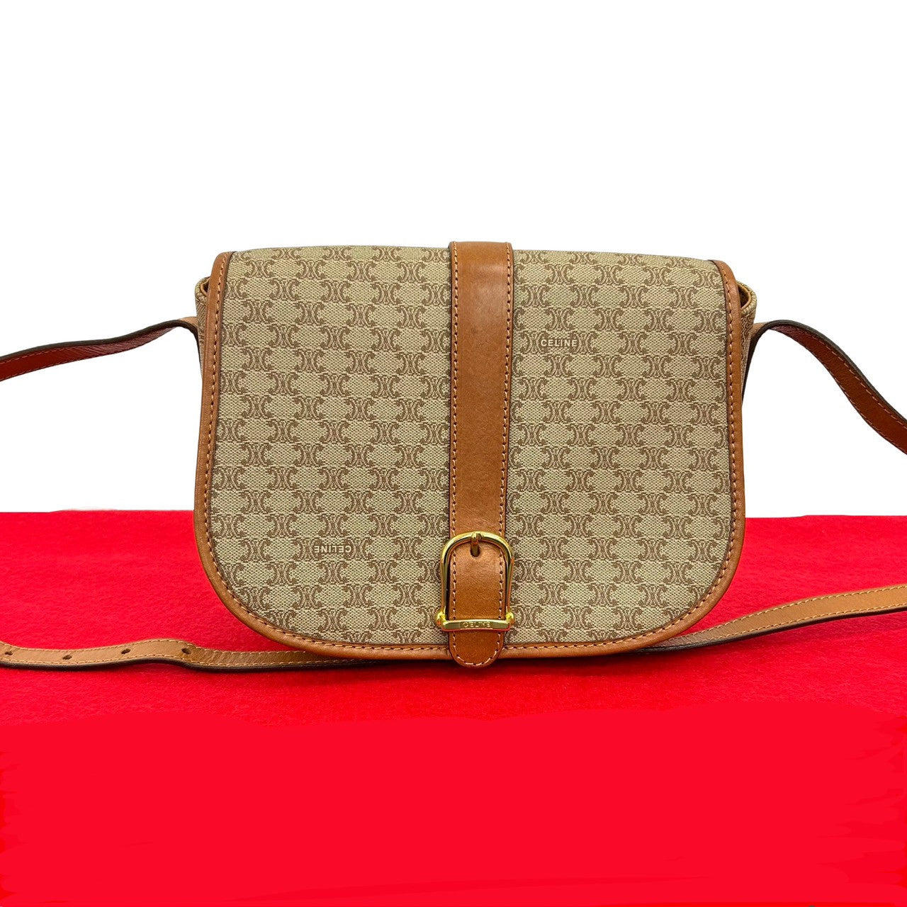 CELINE Shoulder Bag leather beige