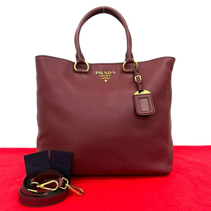 PRADA Tote Bag leather wine-red