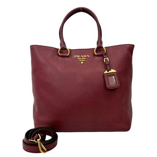 PRADA Tote Bag leather wine-red