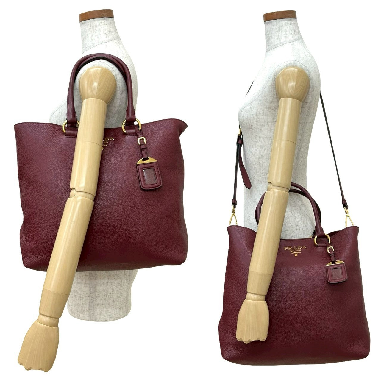 PRADA Tote Bag leather wine-red