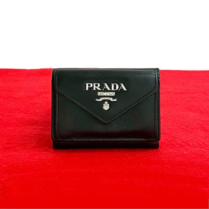 PRADA Tri-fold wallet leather black