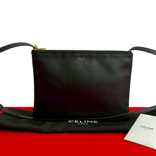CELINE Shoulder Bag leather black Trio Small