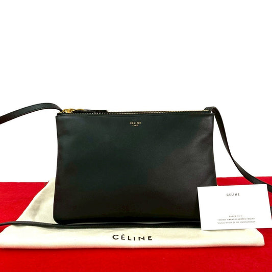 CELINE Shoulder Bag leather black Trio Small