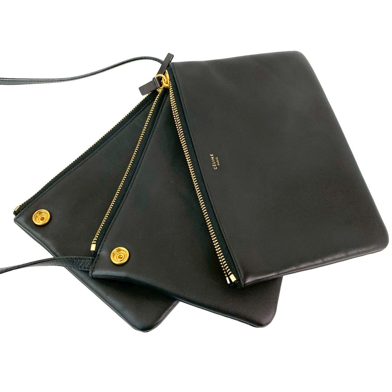 CELINE Shoulder Bag leather black Trio Small