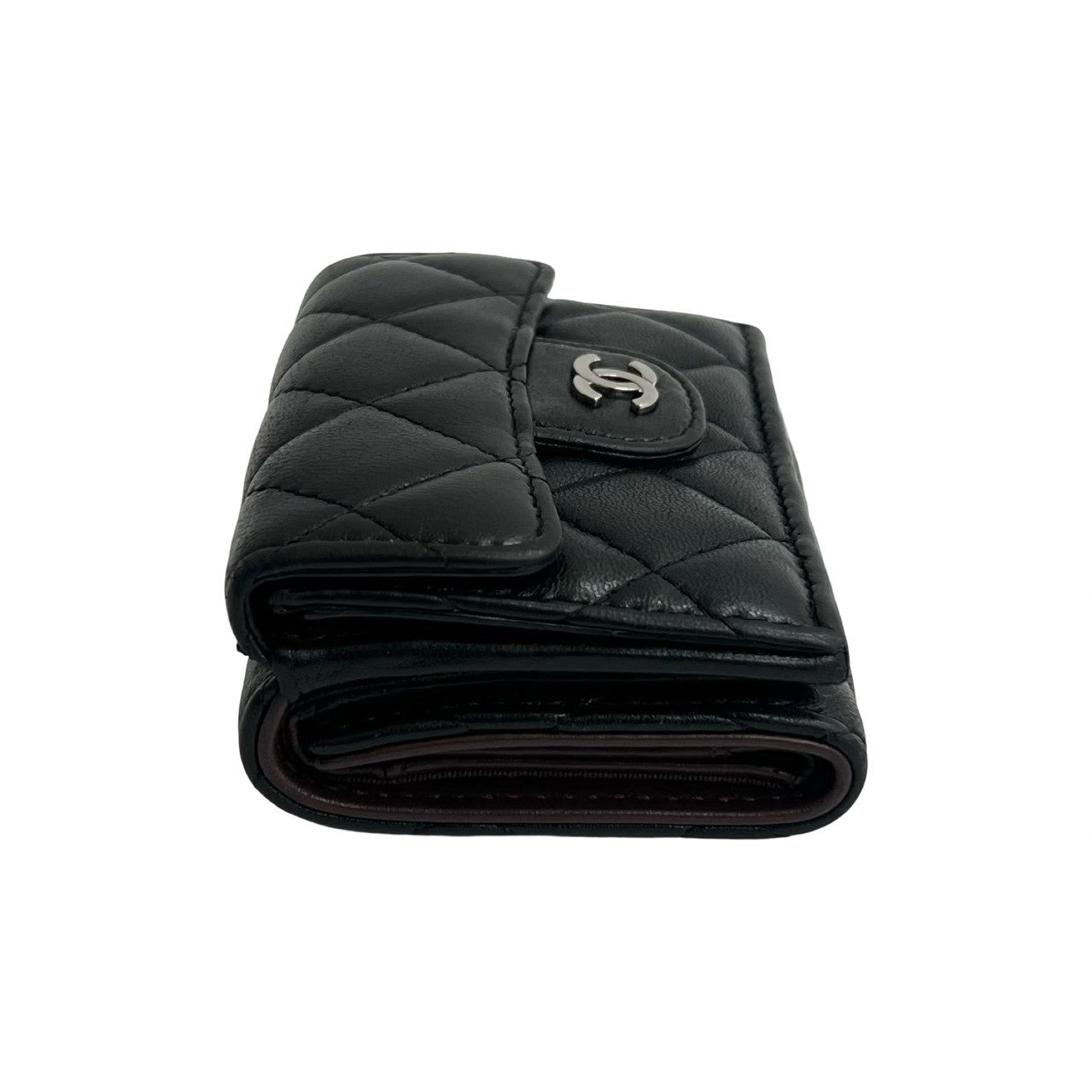 CHANEL Tri-fold wallet lambskin black Matrasse