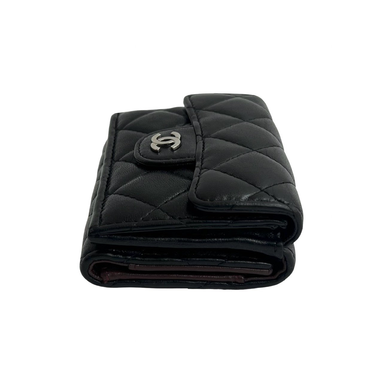 CHANEL Tri-fold wallet lambskin black Matrasse