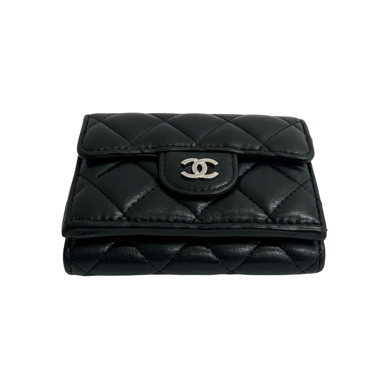 CHANEL Tri-fold wallet lambskin black Matrasse