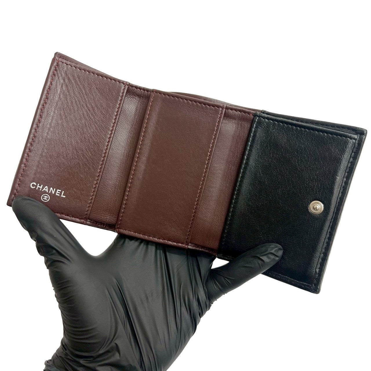 CHANEL Tri-fold wallet lambskin black Matrasse