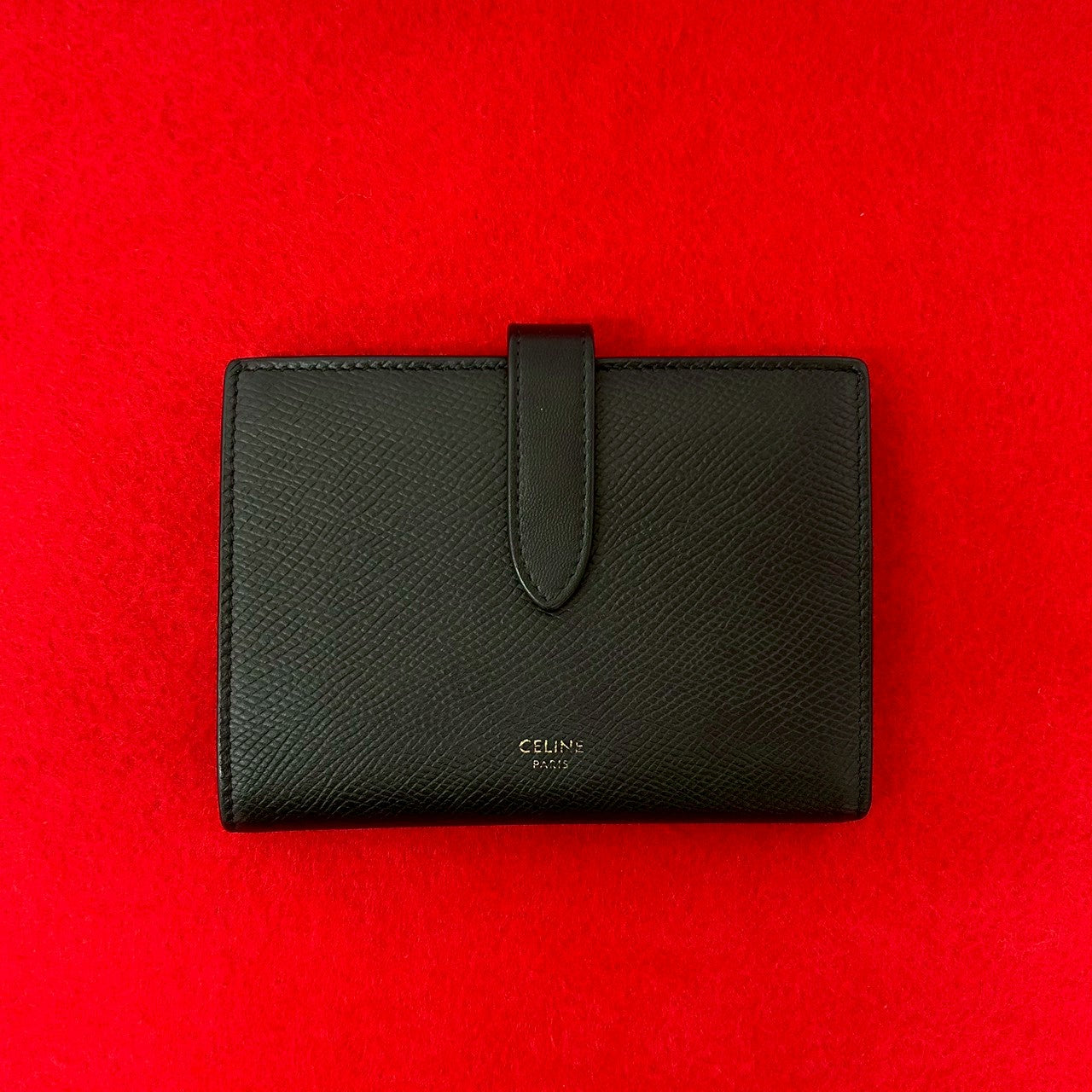 CELINE Bifold Wallet leather black Medium strap wallet