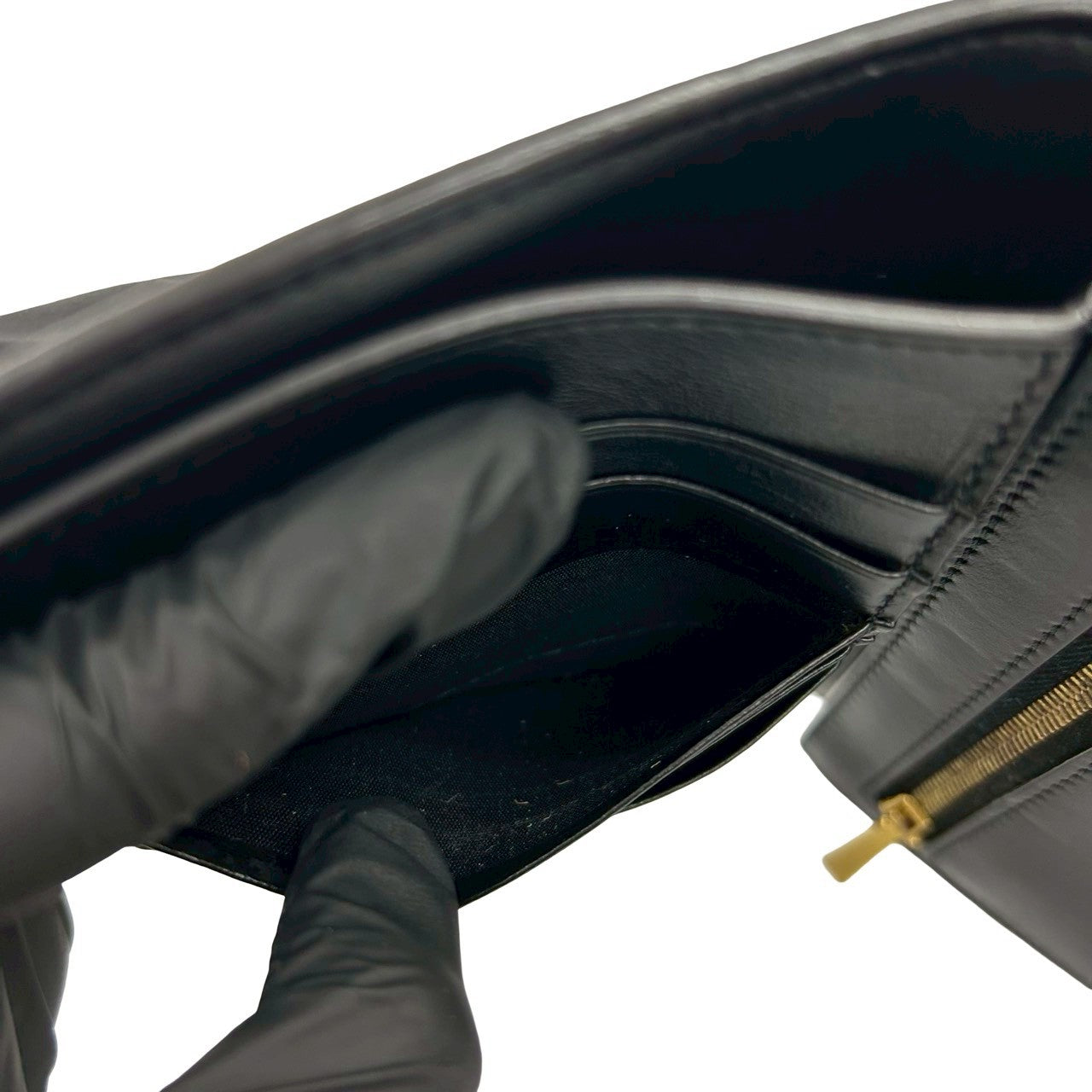 CELINE Bifold Wallet leather black Medium strap wallet