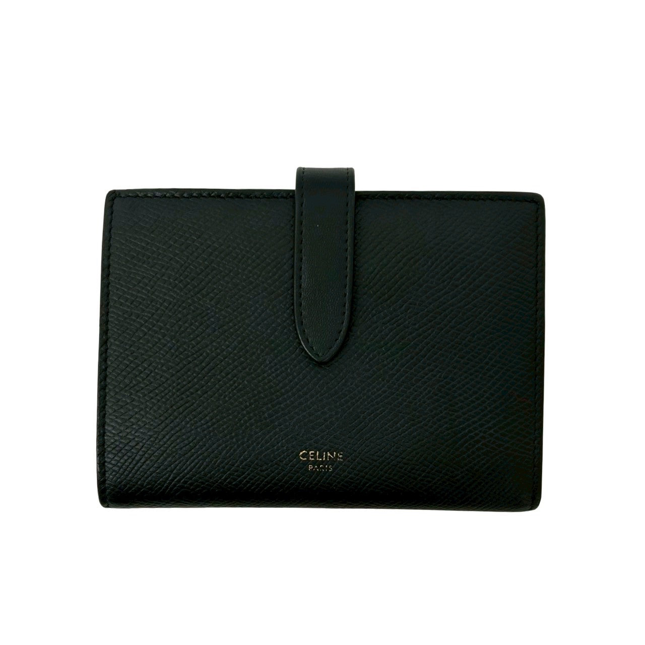 CELINE Bifold Wallet leather black Medium strap wallet