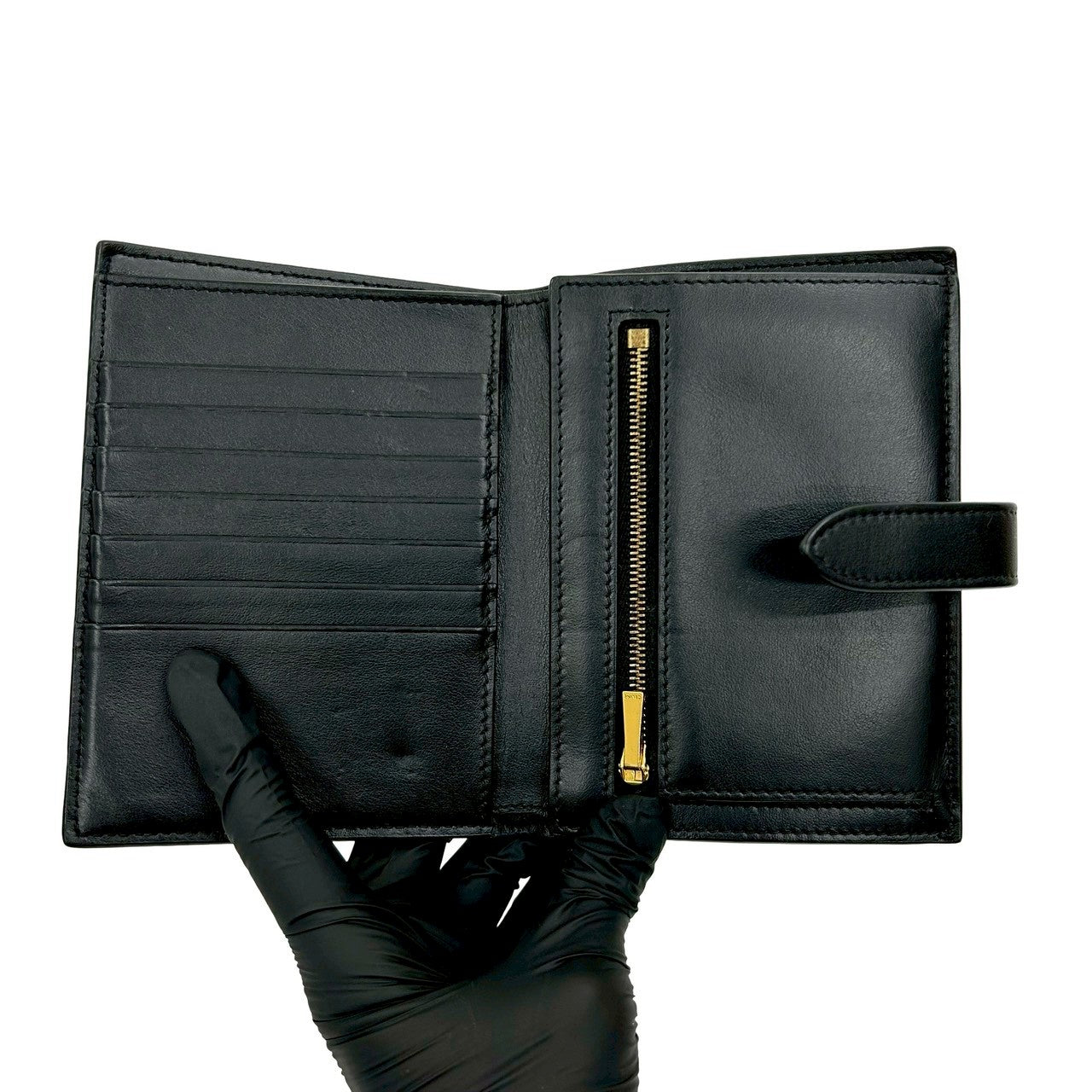 CELINE Bifold Wallet leather black Medium strap wallet