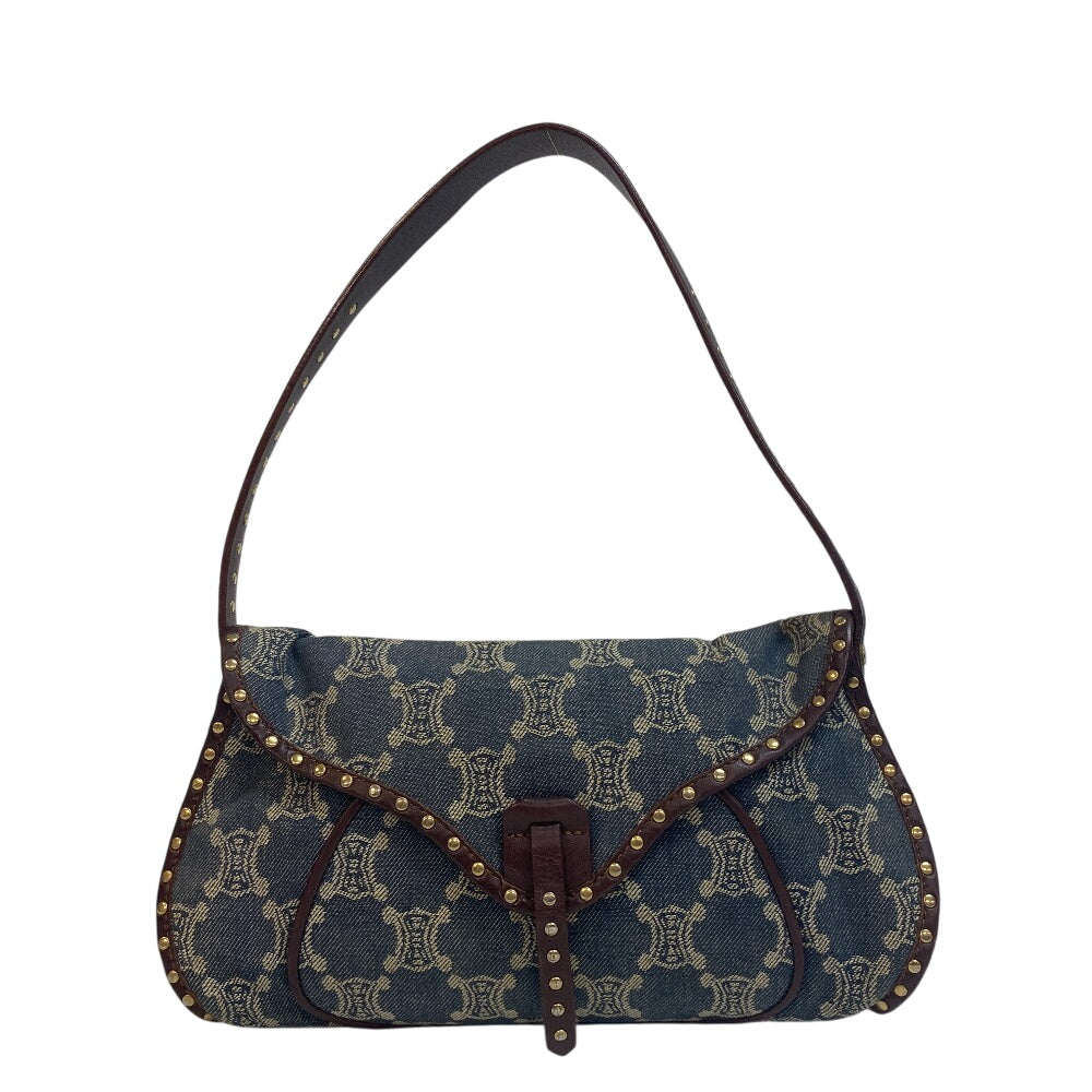 CELINE Shoulder Bag canvas Navy Paris Macadam