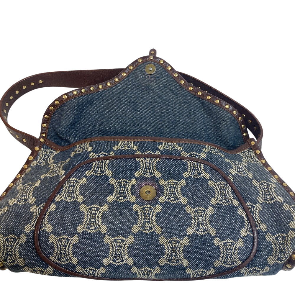 CELINE Shoulder Bag canvas Navy Paris Macadam