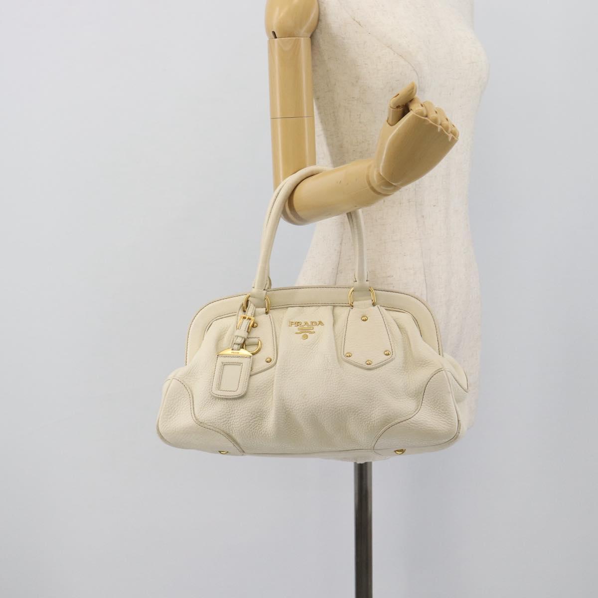 PRADA Hand Bag Vitello Daino Leather White Gold