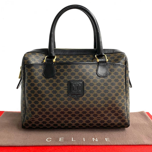 CELINE Handbag Leather, PVC Brown Macadam Blason Triomphe Pattern Women Used Authentic