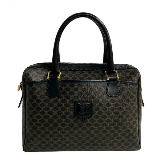 CELINE Handbag Leather, PVC Brown Macadam Blason Triomphe Pattern Women Used Authentic