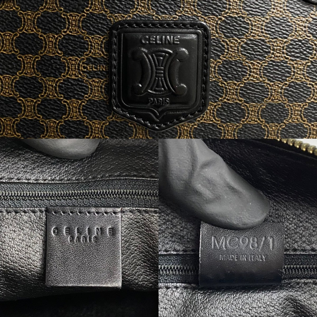 CELINE Handbag Leather, PVC Brown Macadam Blason Triomphe Pattern Women Used Authentic